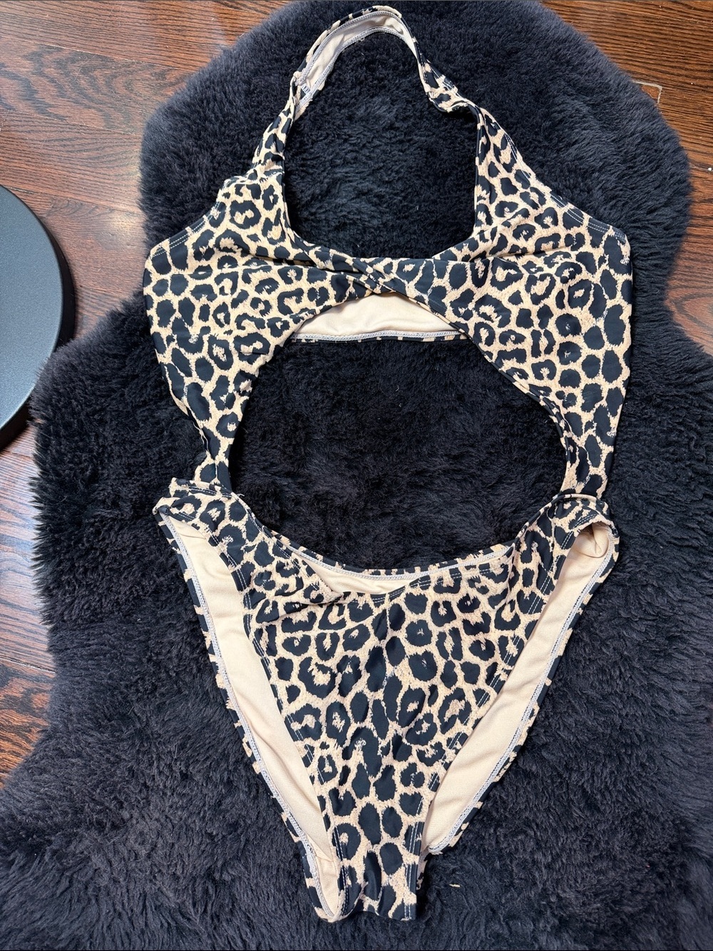 Betty Jade Leopard Print Cutout One-Piece Swimsuit - Beige & Black XL